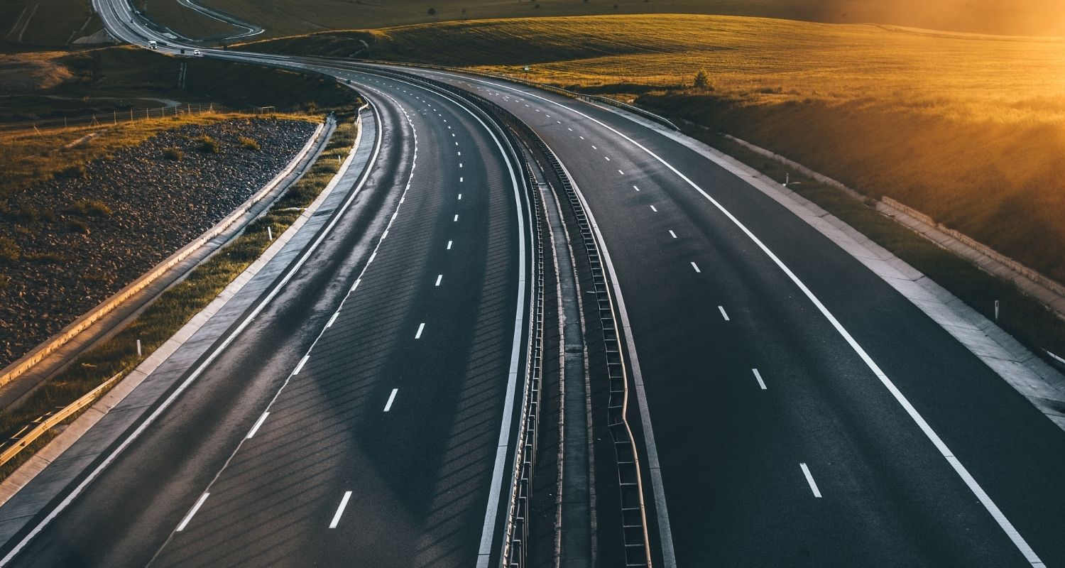 Highway, around fields and meadows