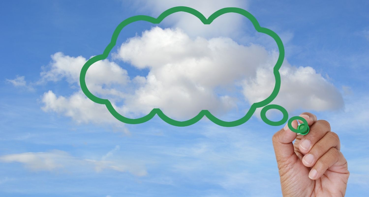 Thought bubble filled with clouds